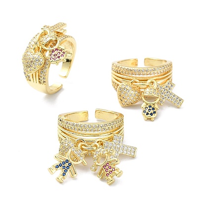 Покрытие стойки латунь микро паве цирконий открытые манжеты кольца, без кадмия и без свинца, долговечный, реальный 18 k позолоченный