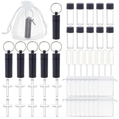 Column Glass Bottles, with Organza Gift Bags, Alloy Pendant, Plastic Dropper and Aluminium Alloy Small Multi-use Box