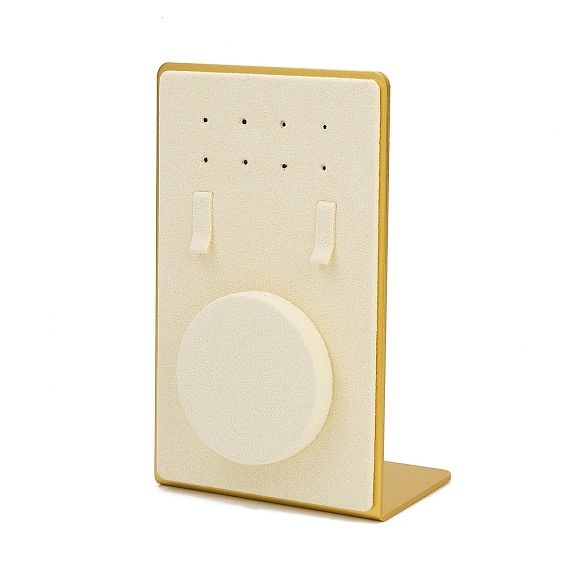 Подставки для ювелирных изделий из микрофибры в форме буквы L для сережек, Браслеты, Кольца, с основанием из алюминиевого сплава, бежевые, прямоугольные