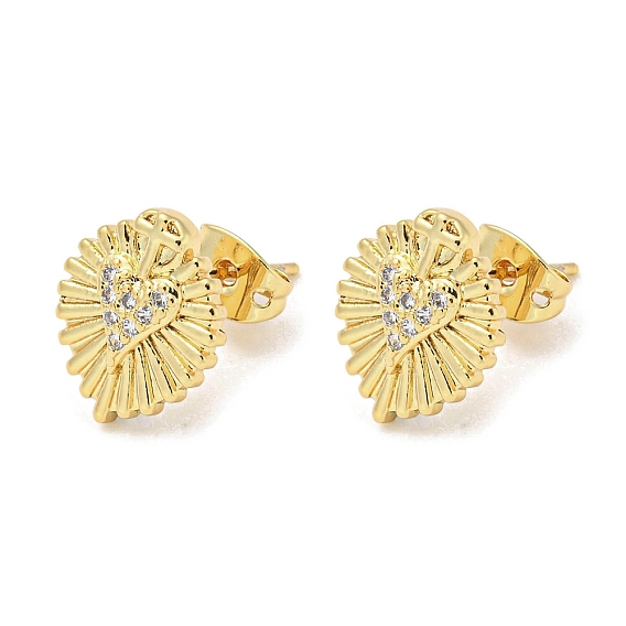 Heart Rack Plating Brass Micro Pave Cubic Zirconia Stud Earrings, Long-Lasting Plated, Lead Free & Cadmium Free