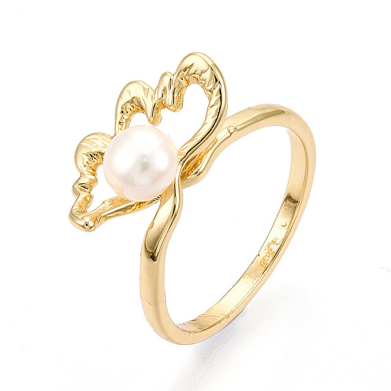 Цветочные латунные перстни, с натуральной жемчужиной