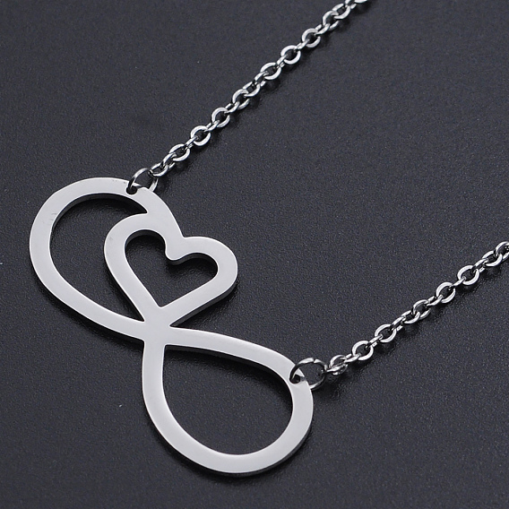 201 подвесные из нержавеющей стали ожерелья, с кабельными цепями и когтями омара застежками, бесконечность с сердцем