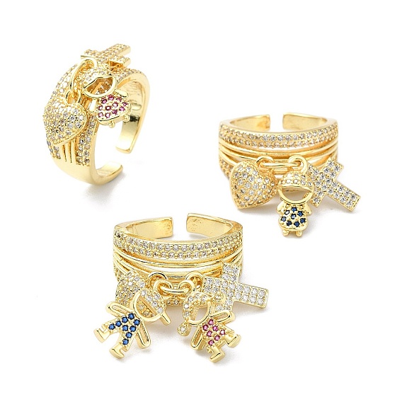 Покрытие стойки латунь микро паве цирконий открытые манжеты кольца, без кадмия и без свинца, долговечный, реальный 18 k позолоченный