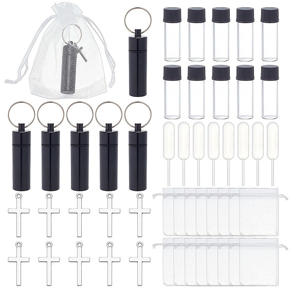 Botellas de vidrio de columna, con bolsas de regalo de organza, Colgante de acero, gotero de plástico y caja pequeña multiusos de aleación de aluminio