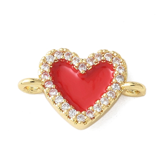 Подвески в форме сердца из латуни с микро-паве и прозрачным кубическим цирконием, красной эмалью, долговечный, без кадмия и без свинца, стойки покрытие