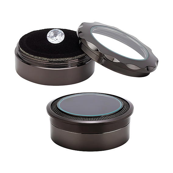 2 шт 2 стили нержавеющая сталь ящики для хранения россыпью алмазов, Маленький футляр для драгоценных камней с видимой крышкой-окошком, металлический черный 