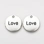 Сплавочные подвески тибетского стиля, плоские круглые со словом "love", без кадмия и без свинца