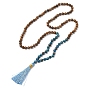 Natural Ocean Jasper and Wood Beaded Necklaces, with Tassel, Burlap Bags Packing