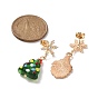 Santa Claus Alloy Enamel & Christmas Tree Lampwork Asymmetrical Earrings, Clear Cubic Zirconia Snowflake Dangle Stud Earrings for Women