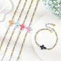 Handmade Porcelain Religion Cross Link Bracelets, Two Tone 304 Stainless Steel Figaro Chain Bracelets for Women, Golden and Stainless Steel Color