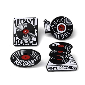 Record with Word Enamel Pins, Black Zinc Alloy Brooch for Backpack Clothes