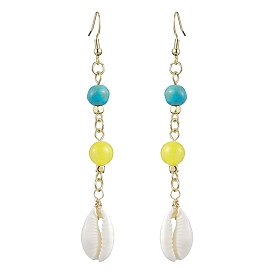 Cowrie Shell and Synthetic Turquoise & Natural Mashan Jade Dangle Earrings for Women, Shell