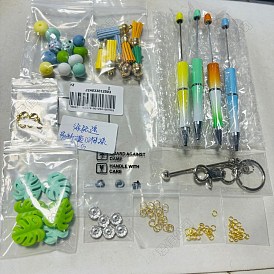 DIY Personalized Beadable Pen Sets, Including Plastic Ball-Point Pen, Alloy Beadable Bar Keychain, Silicone Beads, Faux Suede Tassel Pendant