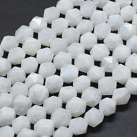 Natural Rainbow Moonstone Beads Strands, Faceted, Round, Star Cut Round Beads