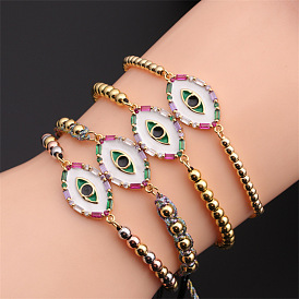 Gold Plated Evil Eye Zirconia Oil Drop Bracelet - European and American Style Braided Jewelry