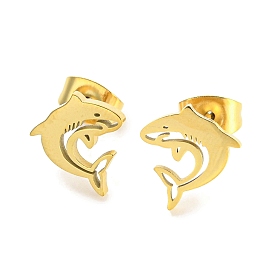 Hollow Out Shark 304 Stainless Steel Stud Earrings