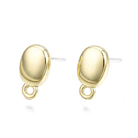 Alloy Stud Earring Findings, with Loop and Steel Pin, Oval with Plastic Protective Sleeve