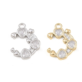 Подвески из латуни с микро-паве ко Дню святого Валентина, прозрачные циркониевые подвески, луна с сердечками-подвесками