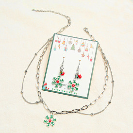 Sparkling Snowflake Jewelry Set - Stainless Steel with Rhinestone Pendant Necklace and Earrings
