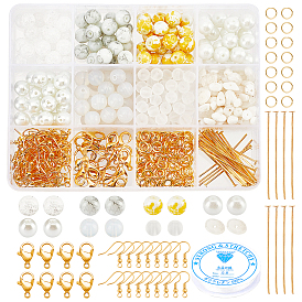PandaHall Elite DIY Jewelry Making Kits, Including Glass Beads, Natural White Jade Chip Beads, Brass Earring Hooks, Alloy Lobster Claw Clasps, Elastic Crystal Thread