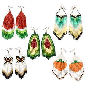 Bohemia Glass Seed Bead Dangle Earrings, Tassel Earrings for Women