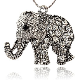 Tibetan Style Alloy Rhinestone Big Pendants, Cadmium Free & Lead Free, Elephant, Antique Silver