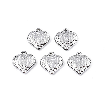 304 Stainless Steel Pendants, Textured, Heart