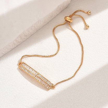 Латунные браслеты-слайдеры с микропаве из прозрачного кубического циркония, прямоугольные браслеты для женщин