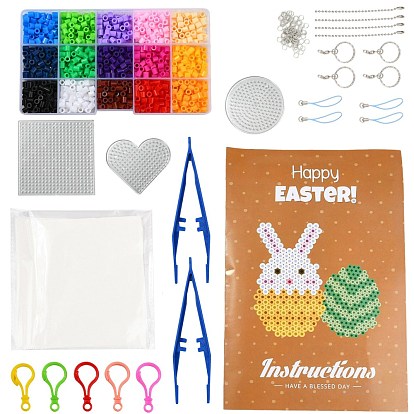 15 Colors DIY Fuse Beads Kit, with Mixed Shape ABC Plastic Pegboards, Ironing Paper and Plastic Tweezers, Iron Keychain Clasp Findings & Chains & Mobile Phone Strap, Plastic Keychain Clasp