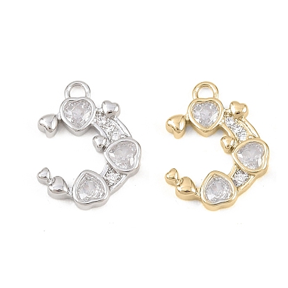 Подвески из латуни с микро-паве ко Дню святого Валентина, прозрачные циркониевые подвески, луна с сердечками-подвесками