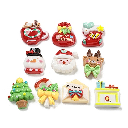 Рождественская елка/снеговик/сумка/носки/Санта-Клаус/олень/конфета/камин из непрозрачной смолы декодированные кабошоны