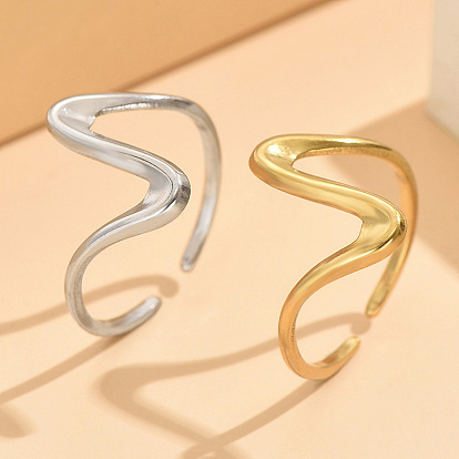 Wave 304 Stainless Steel Cuff Rings