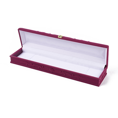 Rose Flower Pattern Velvet Necklace Boxes, Jewelry Boxes, with Cloth and Plastic, Rectangle