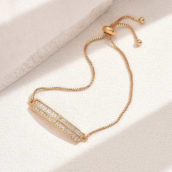 Латунные браслеты-слайдеры с микропаве из прозрачного кубического циркония, прямоугольные браслеты для женщин