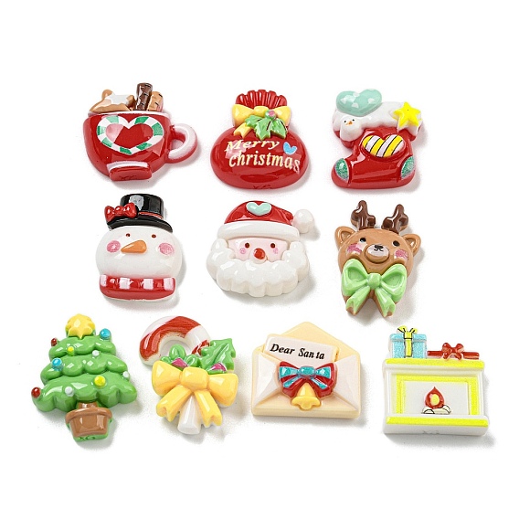 Рождественская елка/снеговик/сумка/носки/Санта-Клаус/олень/конфета/камин из непрозрачной смолы декодированные кабошоны