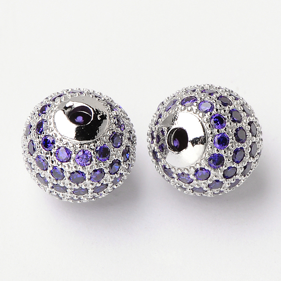 Латунные шарики циркония кубической, круглые, индиговые, 10 мм, отверстие : 1.5 мм