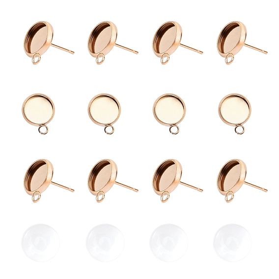 DIY Earring Making Kits, with 304 Stainless Steel Stud Earring Settings, 8mm Transparent Clear Glass Cabochons