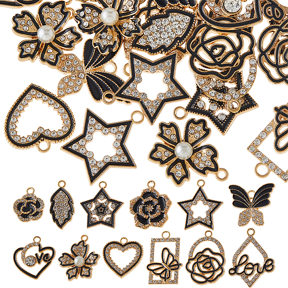 48 шт 12 стили подвески из сплава эмали, с кристально горный хрусталь, золотой свет
