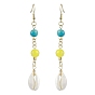 Cowrie Shell and Synthetic Turquoise & Natural Mashan Jade Dangle Earrings for Women, Shell