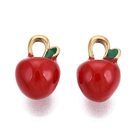 304 Stainless Steel Enamel Pendants, Apple Charms, Ion Plating(IP), Long-Lasting Plated, Golden
