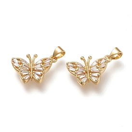 Brass Micro Pave Cubic Zirconia Pendants, Butterfly, Clear