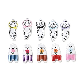 Alloy with Enamel Pendants, Cat Shape Charms