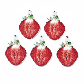 Spray Painted Wooden Pendants, Printed, Strawberry