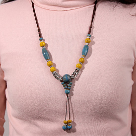 W699 Jewelry Ethnic Style Handmade Ceramic Beads Long Sweater Chain Travel Gift Necklace for Women