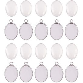 Поделки изготовления ювелирных изделий, с настройками подвесного кабошона из нержавеющей стали 304 и кабошонами из прозрачного стекла, овальные