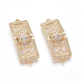 Brass Micro Pave Cubic Zirconia Links Connectors, Rectangle, Golden