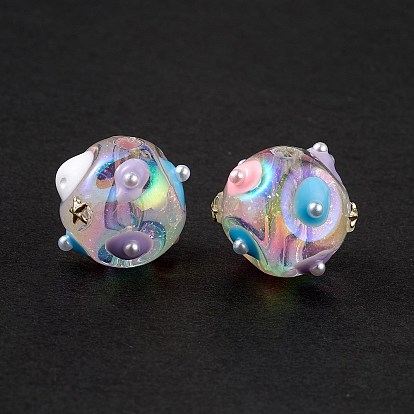 UV Plating Rainbow Iridescent Acrylic Enamel Beads, with ABS Imitation Pearl Beads, Nuggets with Star