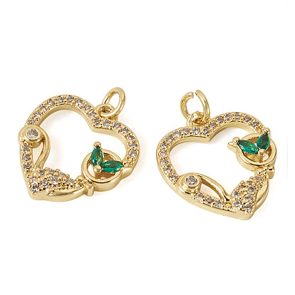 2 кулоны из латуни с микрочастицами и кубическим цирконием., сердце прелести, с целью перехода в кольце, реальный 18 k позолоченный, без кадмия и без свинца