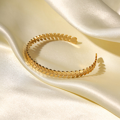 Leaf-shaped Open Bangle Bracelet for Women - 18k Gold Plated Titanium Steel Jewelry