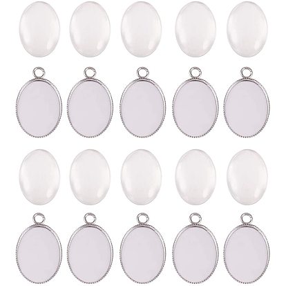 Поделки изготовления ювелирных изделий, с настройками подвесного кабошона из нержавеющей стали 304 и кабошонами из прозрачного стекла, овальные